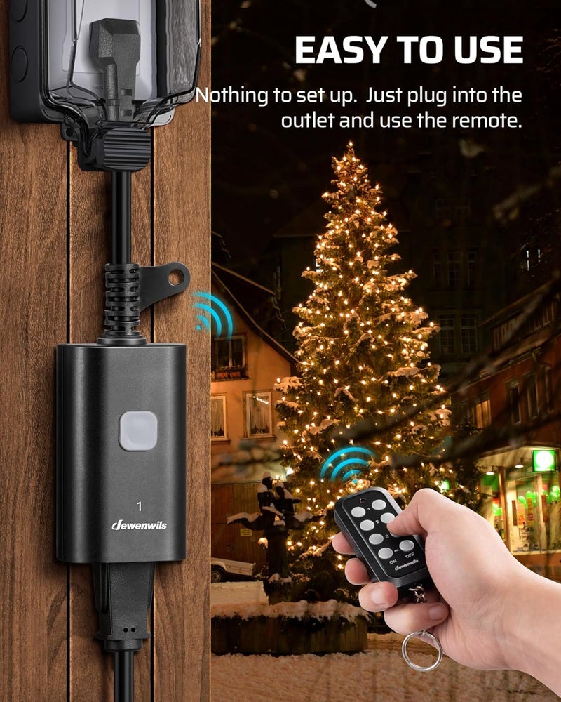 DEWENWILS Outdoor Remote Control Outlet, 15A Wireless Remote Control Switch, 100FT Control Range&14AWG SJTW Power Cord, for Outdoorfor Christmas Light, 2 Remote Controls+1 Outlet - Image 2